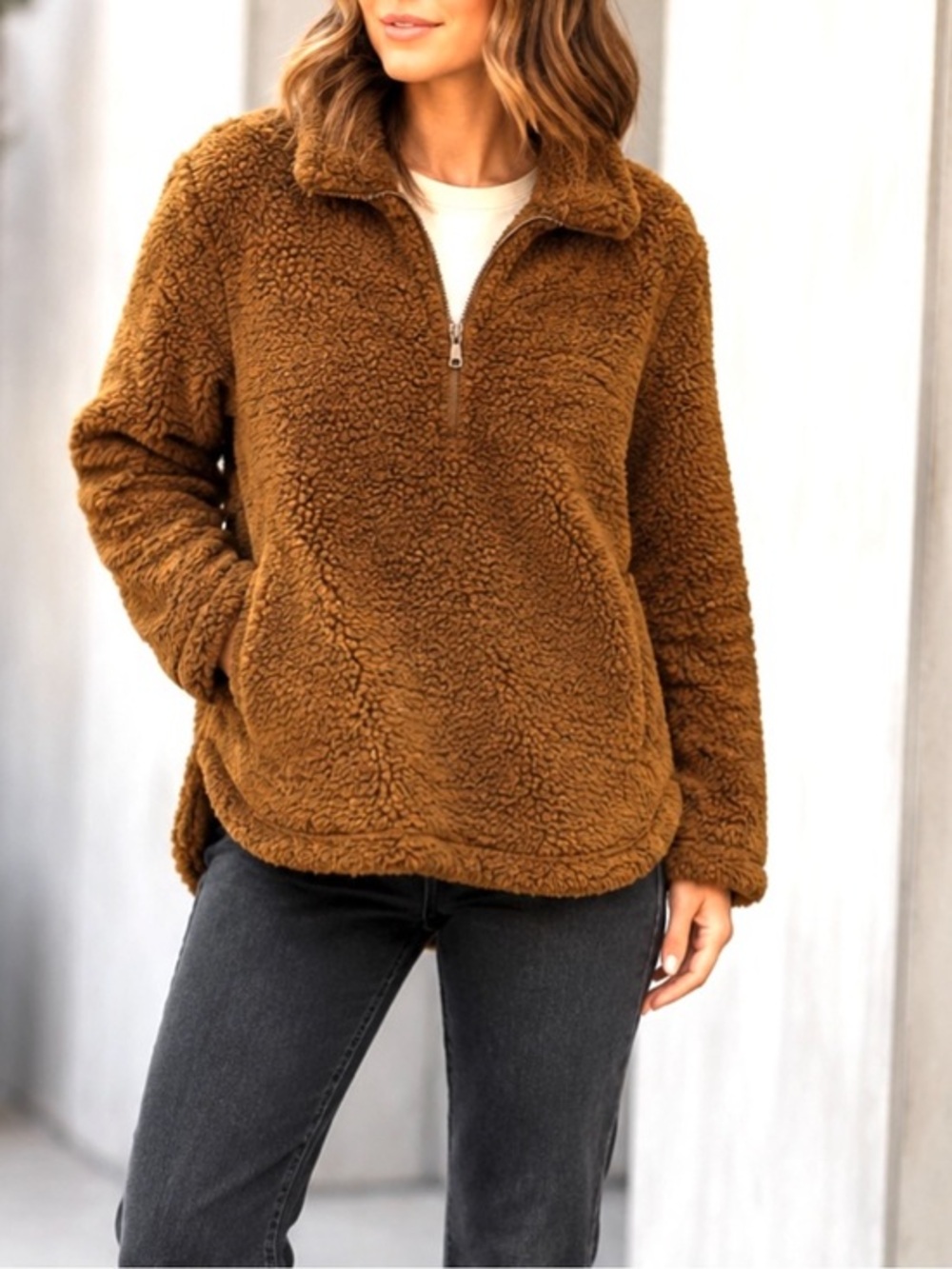 GAP 3/4 ZIP UP TEDDY PLUSH SHERPA FLEECE JACKET WOMEN’S XL